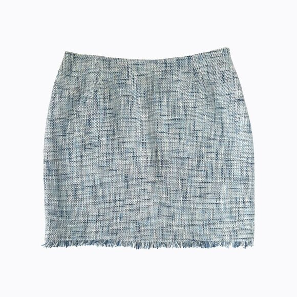 INC Tweed Mini Pencil Skirt Sz 8P Powder Blue Fringe Hem Preppy Y2K Office Siren - Picture 1 of 7
